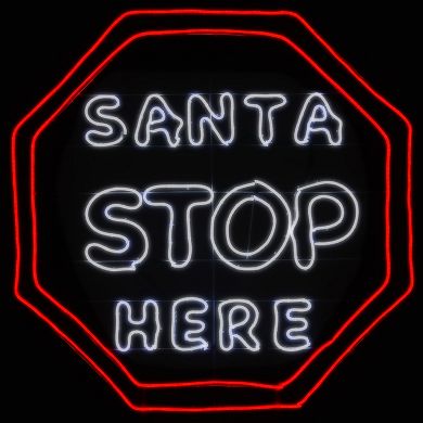 National Tree Company 44" LED Light-Up 2D Neon "SANTA STOP HERE" Christmas Sign