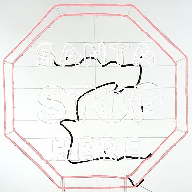 National Tree Company 44" LED Light-Up 2D Neon "SANTA STOP HERE" Christmas Sign