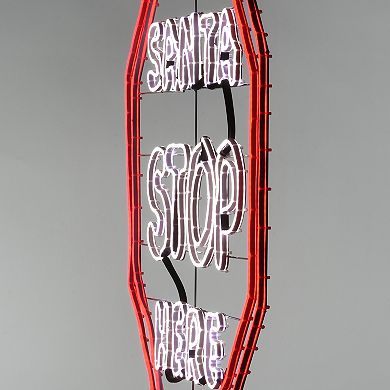 National Tree Company 44" LED Light-Up 2D Neon "SANTA STOP HERE" Christmas Sign