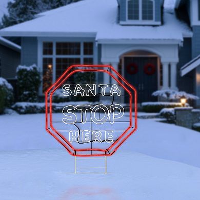 National Tree Company 44" LED Light-Up 2D Neon "SANTA STOP HERE" Christmas Sign