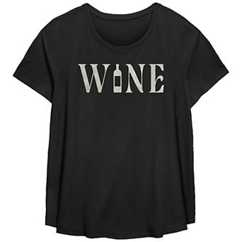 Plus Size Fifth Sun Wine Bottle Text Scoop Neck Graphic Tee