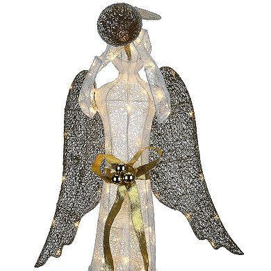 National Tree Company 51" Pre-Lit White Mesh Angel with Trumpet Floor Decor
