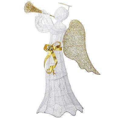 National Tree Company 51" Pre-Lit White Mesh Angel with Trumpet Floor Decor