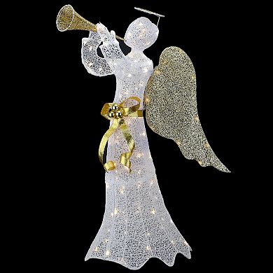 National Tree Company 51" Pre-Lit White Mesh Angel with Trumpet Floor Decor