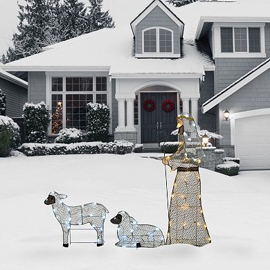 National Tree Company Fabric Glitter Shepherd & Sheep Set