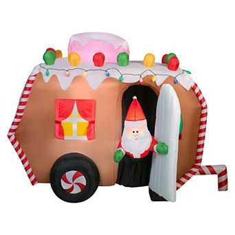 National Tree Company Airblown 7.5' LED Light-Up Christmas Gingerbread Trailer with Santa
