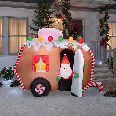 National Tree Company Airblown 7.5' LED Light-Up Christmas Gingerbread Trailer with Santa