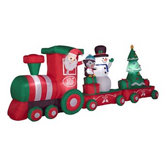 National Tree Company Airblown Light-Up 16' Santa Riding Christmas Train with Snowman Scene