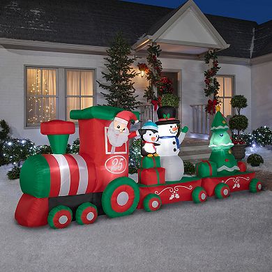 National Tree Company Airblown Light-Up 16' Santa Riding Christmas Train with Snowman Scene