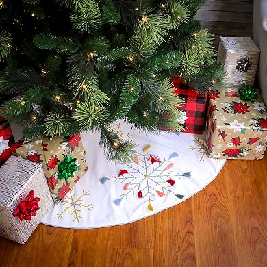 National Tree Company HGTV 54" Boho Velvet Snowflake Embroidered Christmas Tree Skirt