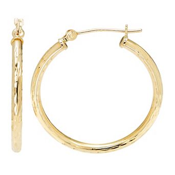 Theia Sky 14k Yellow Gold Full Diamond Cut Hoop Earrings
