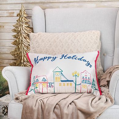 National Tree Company HGTV 14X20" Happy Holiday Embroidered Pillow