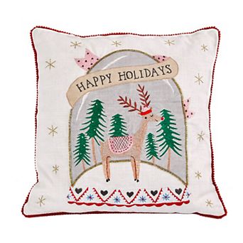 National Tree Company HGTV 18" Snow Globe Happy Holidays Pillow