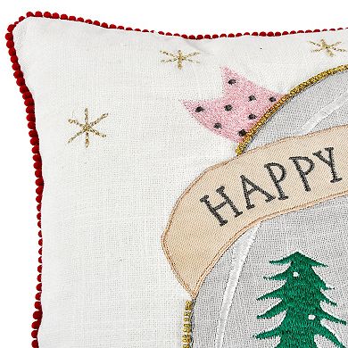 National Tree Company HGTV 18" Snow Globe Happy Holidays Pillow