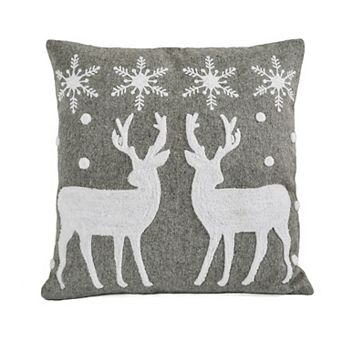 National Tree Company HGTV 18" Grey Deer with Snowflake Pillow
