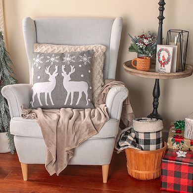 National Tree Company HGTV 18" Grey Deer with Snowflake Pillow