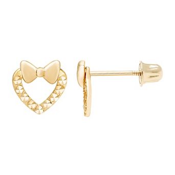 Theia Sky 14k Yellow Gold Heart Bow Stud Earrings