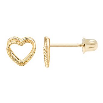 Theia Sky 14k Gold Tight Rope Heart Stud Earrings