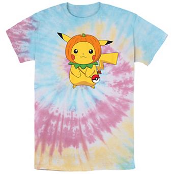 Men's Pokemon Pikachu Pumpkin Hat Pokeball Spiral Tie Dye Graphic Tee