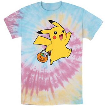 Men's Pokemon Happy Pikachu Trick Or Treat Spiral Tie Dye Graphic Tee