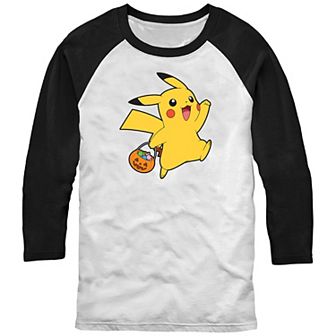 Men's Pokemon Happy Pikachu Trick Or Treat Raglan Tee