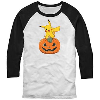 Men's Pokémon Pikachu Sitting On Pumpkin Raglan Tee