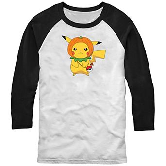 Men's Pokémon Pikachu Pumpkin Hat Pokeball Raglan Tee