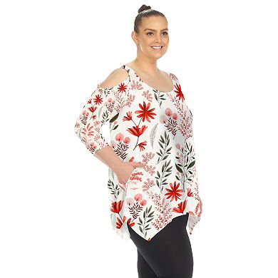 Plus Size Floral Printed Cold Shoulder Tunic