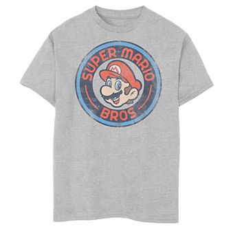 Boys Nintendo Super Mario Bros Circle Badge Distressed Husky Graphic Tee
