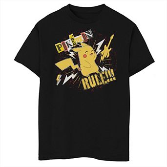 Boy's Pokemon Pikachu Rule Guitar Lightning Bolts Husky Tee