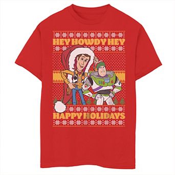 Disney / Pixar's Toy Story Woody Buzz Lightyear Boys 8-20 Happy Holidays Tee