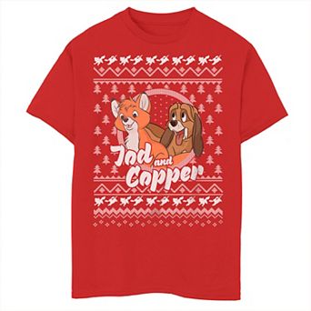 Disney's The Fox & The Hound Boys 6-20 Christmas Tod Copper Ugly Sweater Tee
