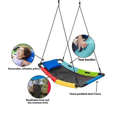 HearthSong Colorful Super Platform Swing with Foam-Padded Tubular Steel Frame and UV Rated Durable Oxford Cloth Mat
