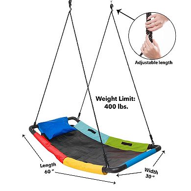 HearthSong Colorful Super Platform Swing with Foam-Padded Tubular Steel Frame and UV Rated Durable Oxford Cloth Mat