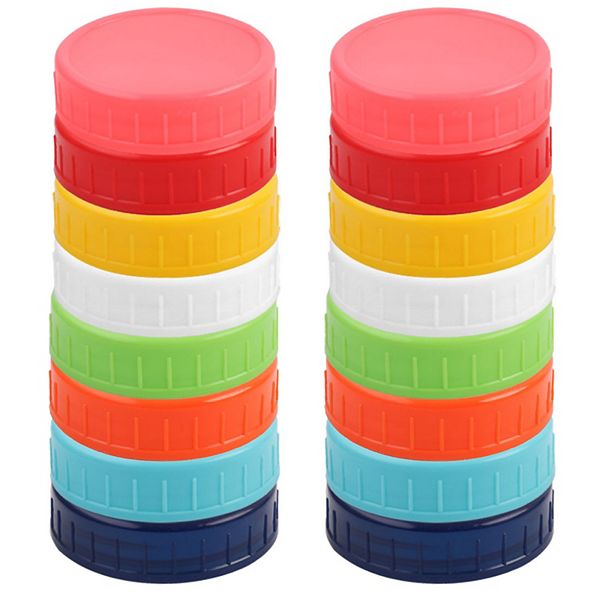 16 Pcs Colored Plastic Mason Jar Lids for Wide Mouth Mason Canning Jars Cup