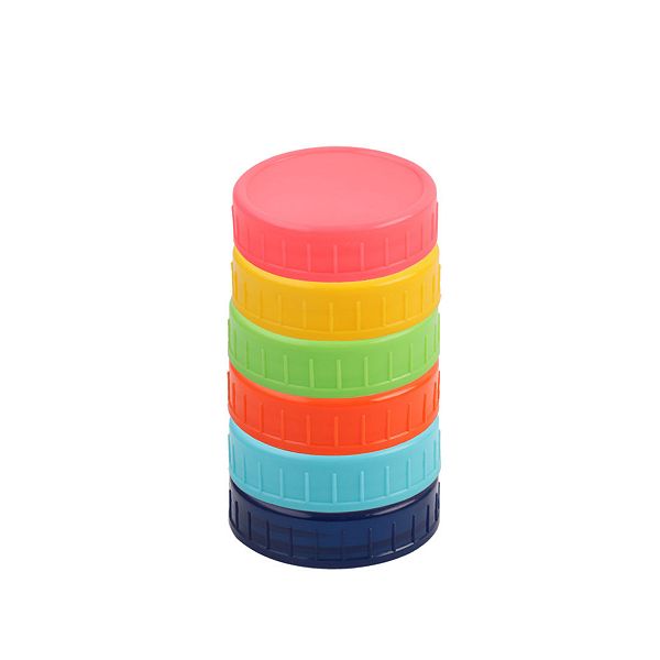 6 Pcs Colored Plastic Mason Jar Lids for Wide Mouth Mason Canning Jars Cup