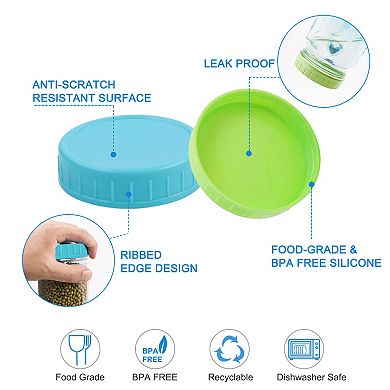 6 Pcs Colored Plastic Mason Jar Lids for Wide Mouth Mason Canning Jars Cup