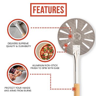 Chef Pomodoro Aluminum Turning Pizza Peel With Detachable Wood Handle For Easy Storage (7-inch)