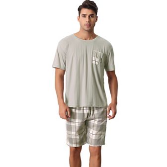 Men's Sleepwear Short Sleeve T-Shirt with Shorts Plaid Couple Pajama Sets