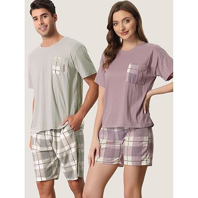 Men's Sleepwear Short Sleeve T-Shirt with Shorts Plaid Couple Pajama Sets