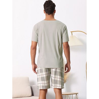Men's Sleepwear Short Sleeve T-Shirt with Shorts Plaid Couple Pajama Sets