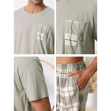 Men's Sleepwear Short Sleeve T-Shirt with Shorts Plaid Couple Pajama Sets