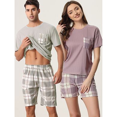 Men's Sleepwear Short Sleeve T-Shirt with Shorts Plaid Couple Pajama Sets