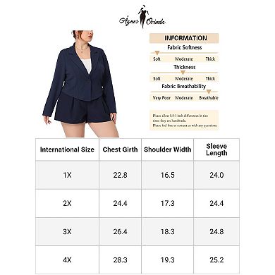 Women's Plus Size Blazer V Neck Button Notch Panel Business Cropped Blazers
