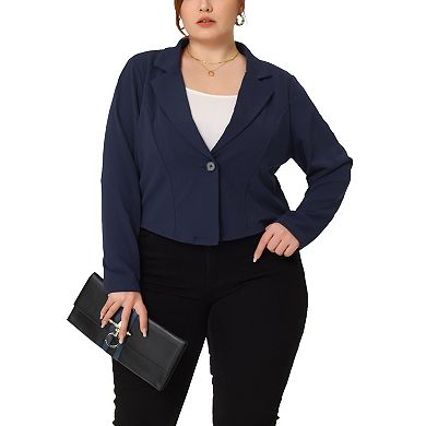 Women's Plus Size Blazer V Neck Button Notch Panel Business Cropped Blazers