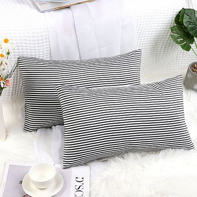 Striped Lumbar Throw Pillow Cover Set (2-pack), 12" X 20"