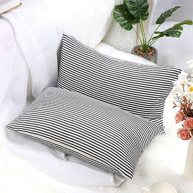 Striped Lumbar Throw Pillow Cover Set (2-pack), 12" X 20"