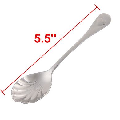 Stainless Steel Shell Shaped Heart Carved Tableware Spoon Silver Tone