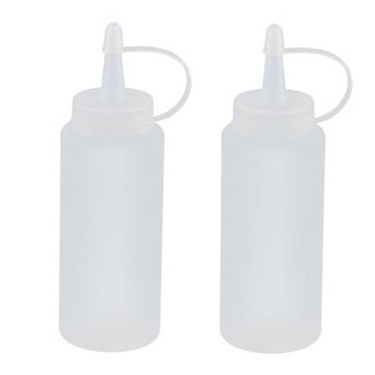 Plastic Squeeze Bottle Attached Oil Dispenser Nozzle Cap White 200ml 2 pc