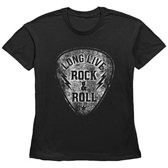 Women's Fifth Sun "Long Live Rock & Roll" Distressed Guitar Pick Short Sleeve Graphic Tee